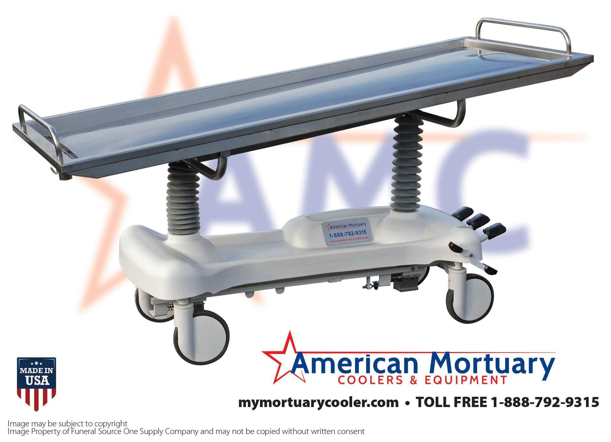 Two Oversized Hydraulic Embalming Table - 35 Inch ($2799 each) -  American Mortuary Coolers Powered by Funeral Source One Supply Company 