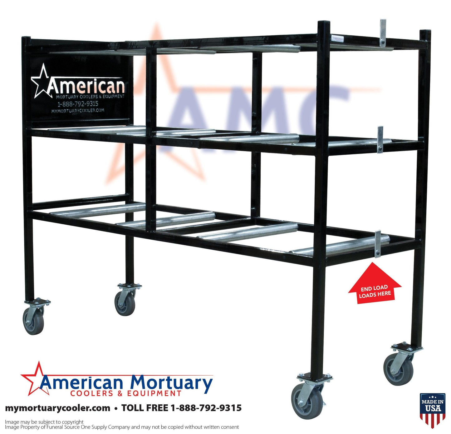 3-Tier End Loading Mortuary Racks Model #3TEL