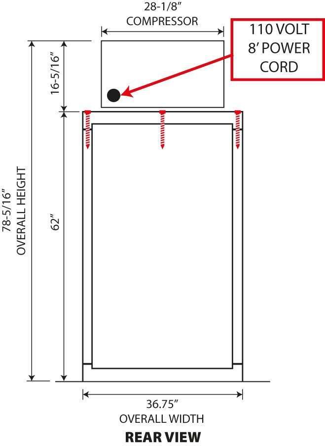 Drawing of Dimensions of 3 Body Mortuary Cooler