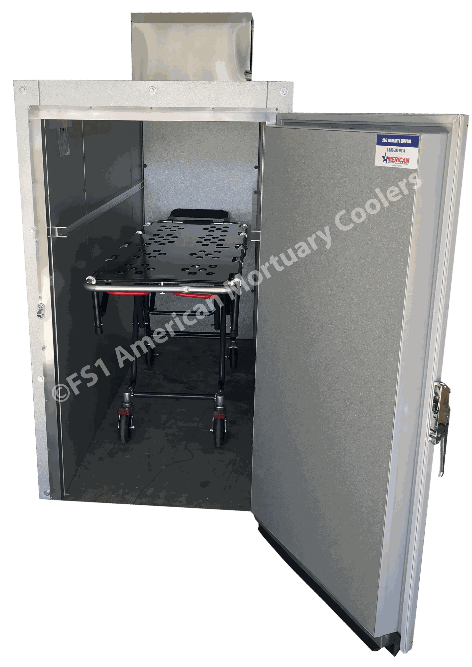 Image of two body American Mortuary Cooler with door swung open